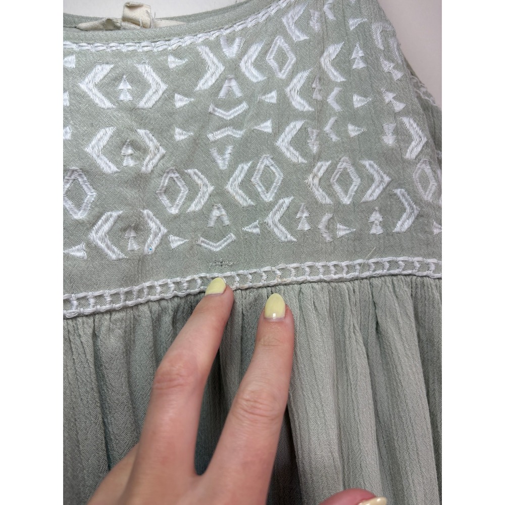 Sim & Sam Maxi Dress Small Sage Green Embroidered Boho Tiered Gauze Strappy - Picture 3 of 5